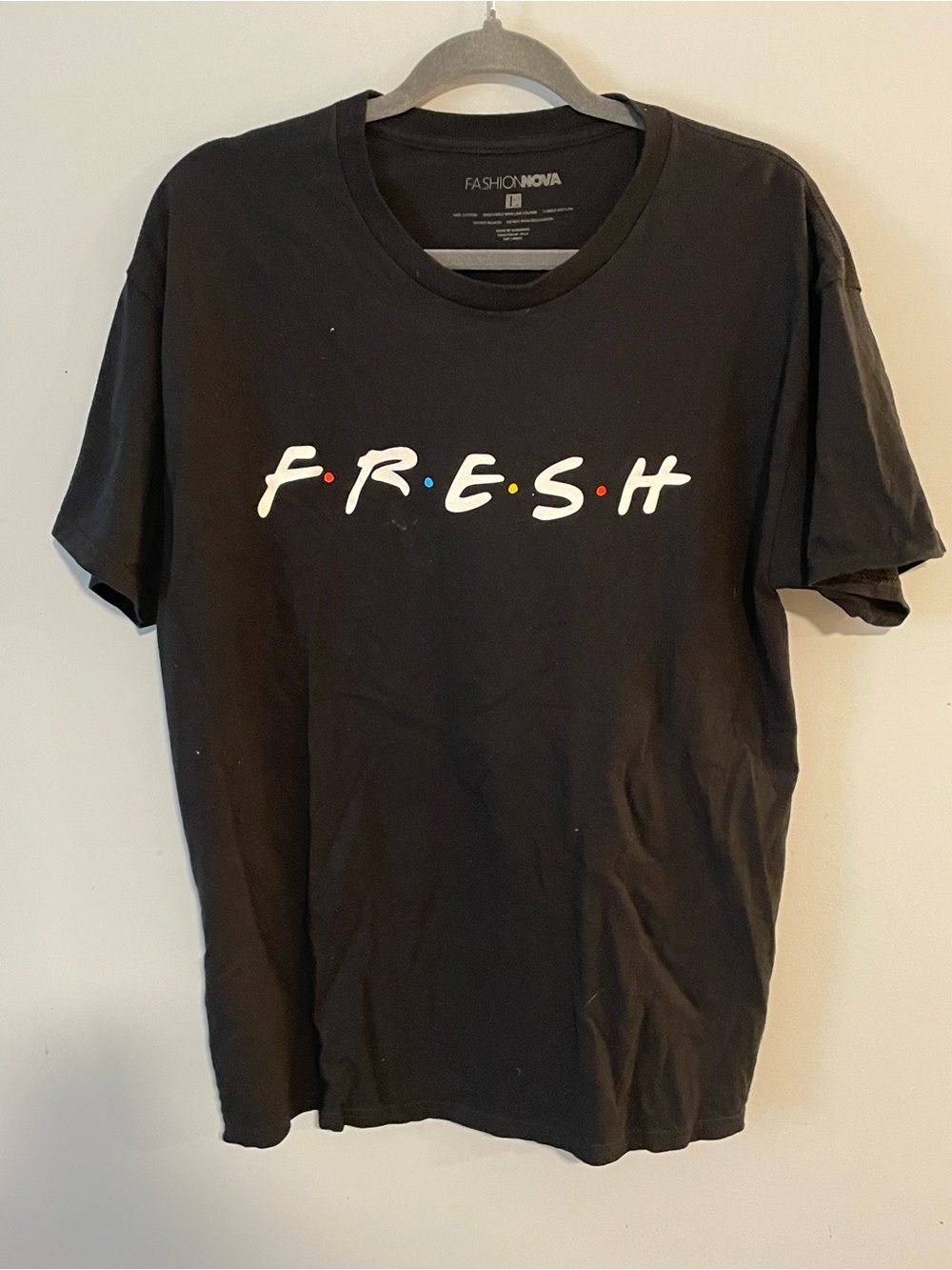 Fashion Nova Black 'FRESH' Graphic Tee with Multicolor Dots